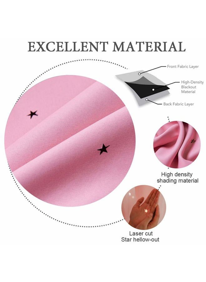 UNISTAR 2 Panels Stars Blackout Curtains for Bedroom Girls Kids Baby Window Curtain Double Layer Star Cut Out Aesthetic Living Room Decor Wall Home Decorations Curtain,W52 x L84 Inches,Pink - Image 4