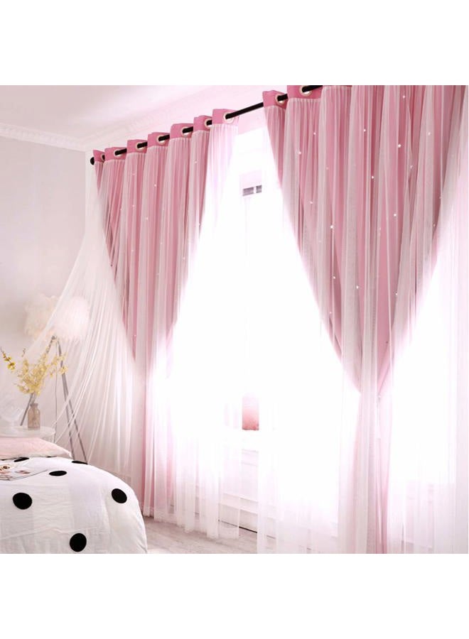 UNISTAR 2 Panels Stars Blackout Curtains for Bedroom Girls Kids Baby Window Curtain Double Layer Star Cut Out Aesthetic Living Room Decor Wall Home Decorations Curtain,W52 x L84 Inches,Pink - Image 3
