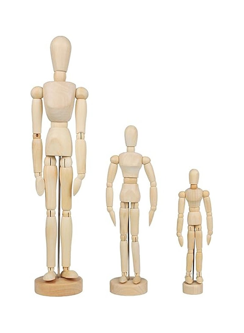 3 احجام مختلفة من المانيكان خشبي بتصميم مفاصل رسم لجسم الانسان - Image 2
