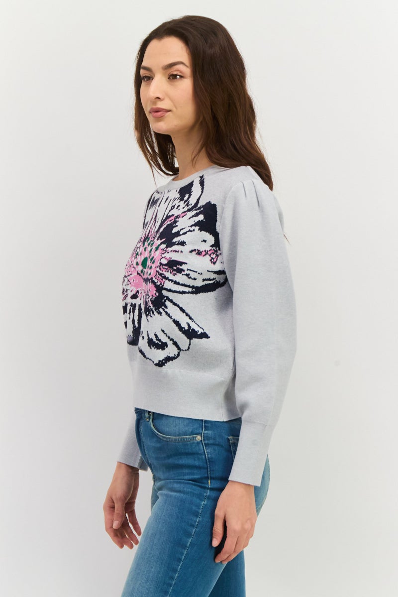 Pepe Jeans سويت شيرت نسائي بأكمام طويلة بتصميم زهور، رمادي - Image 2