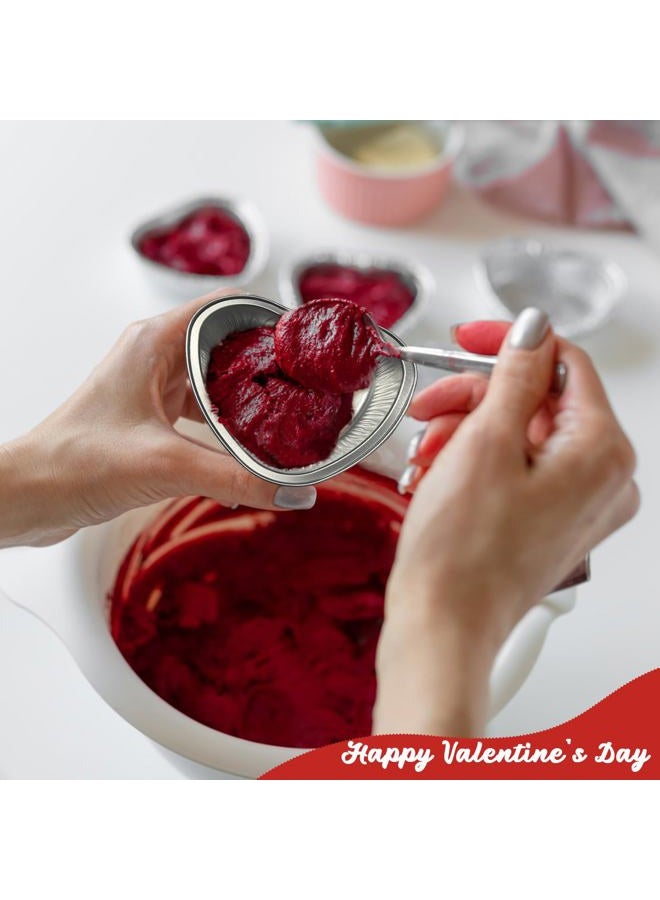Retainbre 100 Pcs Heart Shaped Cake Pans with Lids Mini Aluminum Foil Heart Cupcake Baking Tins 3.4 Oz Disposable Heart Shaped Containers for Valentine's Day, Mother's Day, Wedding (Red, Pink) - Image 4