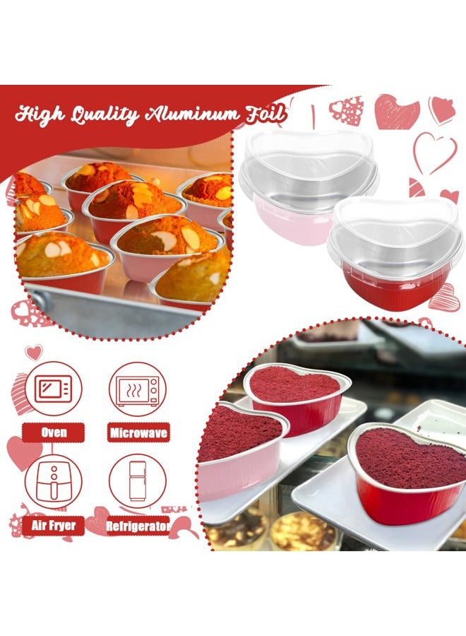 Retainbre 100 Pcs Heart Shaped Cake Pans with Lids Mini Aluminum Foil Heart Cupcake Baking Tins 3.4 Oz Disposable Heart Shaped Containers for Valentine's Day, Mother's Day, Wedding (Red, Pink) - Image 5