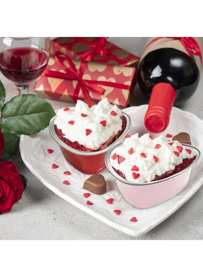Retainbre 100 Pcs Heart Shaped Cake Pans with Lids Mini Aluminum Foil Heart Cupcake Baking Tins 3.4 Oz Disposable Heart Shaped Containers for Valentine's Day, Mother's Day, Wedding (Red, Pink) - Image 2