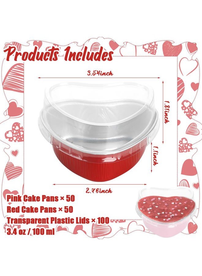 Retainbre 100 Pcs Heart Shaped Cake Pans with Lids Mini Aluminum Foil Heart Cupcake Baking Tins 3.4 Oz Disposable Heart Shaped Containers for Valentine's Day, Mother's Day, Wedding (Red, Pink) - Image 3