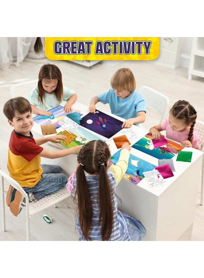 ArtCreativity Foil Art Kit for Kids - 220 Piece Crafts Set - 90 Foil Sheets, 10 Backgrounds, 100 Foam Stickers, 20 Googly Eyes - Mess-Free Foil Fun Art for Kids, Boys and Girls Ages 4, 6, 8, 10, 12 - Image 3