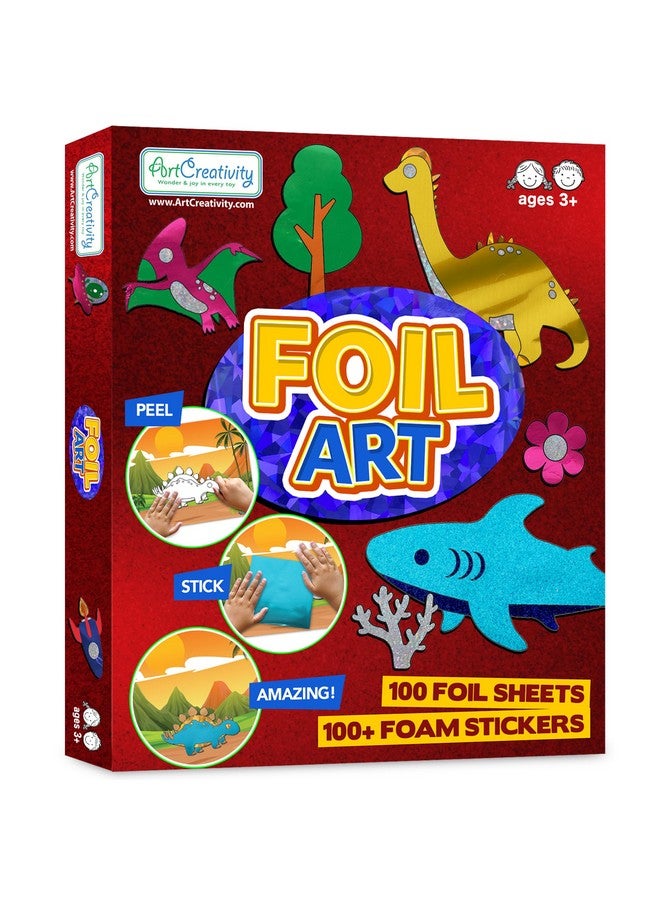 ArtCreativity Foil Art Kit for Kids - 220 Piece Crafts Set - 90 Foil Sheets, 10 Backgrounds, 100 Foam Stickers, 20 Googly Eyes - Mess-Free Foil Fun Art for Kids, Boys and Girls Ages 4, 6, 8, 10, 12 - Image 1