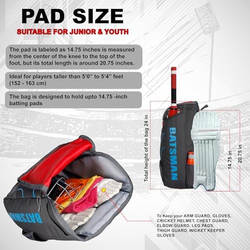 WHACKK Batsman|Cricket|Cricket Kit Bag Backpack |Juniour & Youth Kitbag |Player Edition 2 Bat Pockets Shoe Pocket |Big Main Comp. Fits 15.5 inch Leg Pad|2 Bottle Holders (Grey red) - Image 4