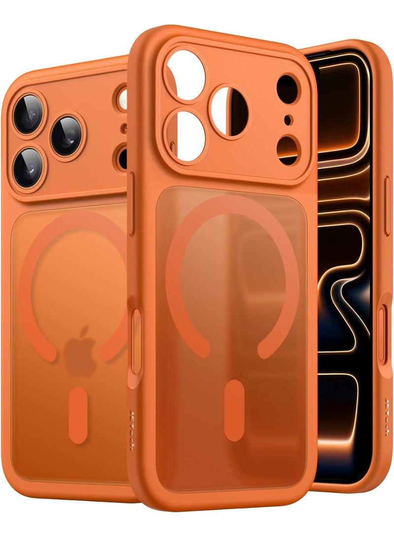 حافظة مغناطيسية متوافقة مع MagSafe لهاتف iPhone 17 Pro Max مقاس 6.9 بوصة حماية كاملة للعدسة لوحة خلفية شبه شفافة غير لامعة حافظة هاتف مقاومة للصدمات من الدرجة العسكرية (برتقالي) - Image 1