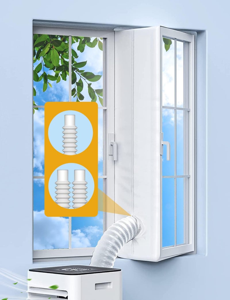 IKSTAR طقم ختم نافذة مكيف الهواء IKSTAR 400CM المحمول للنوافذ القابلة للفتح والنوافذ السقفية - طقم تهوية مقاوم للماء بدون حفر مع سحاب مرن لمكيفات الهواء ذات الخرطوشة الواحدة والثنائية