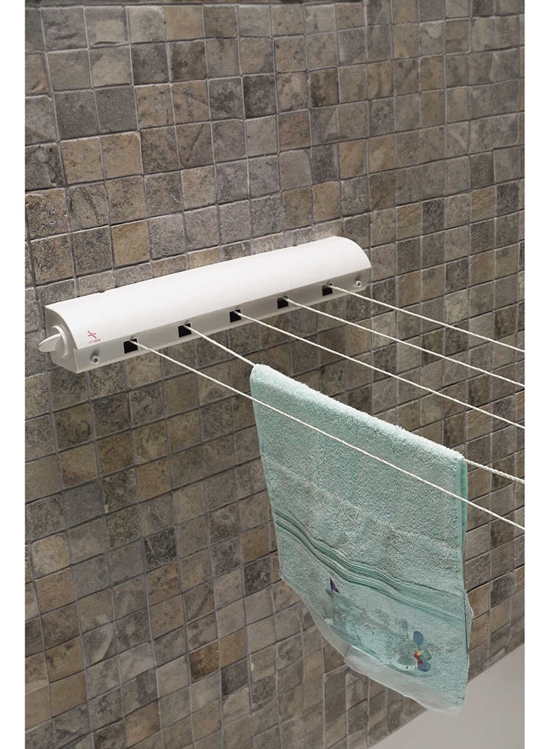 بريمانوفا منشر غسيل حائط قابل للسحب 5 حبال يفتح 4.2 متر مساحة نشر 21 متر موفر للمساحة للحمام والبلكونة مع مسامير تثبيت (ابيض) - Image 4