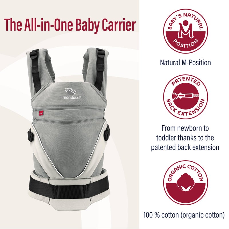 manduca XT Baby Carrier - All-In-One Baby Carrier for Newborns from 3.5 kg and Toddlers up to 20 kg - Ergonomic Child Carrier with Adjustable Bridge - One Size, Grey-White - Image 2