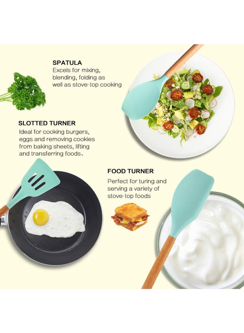 YOONISPRO 12PCS Kitchen Utensil Set Silicone Cooking Utensils Kit Spatula Heat Resistant Wooden Handles Gadgets Tool for Non-Stick Cookware - Image 5