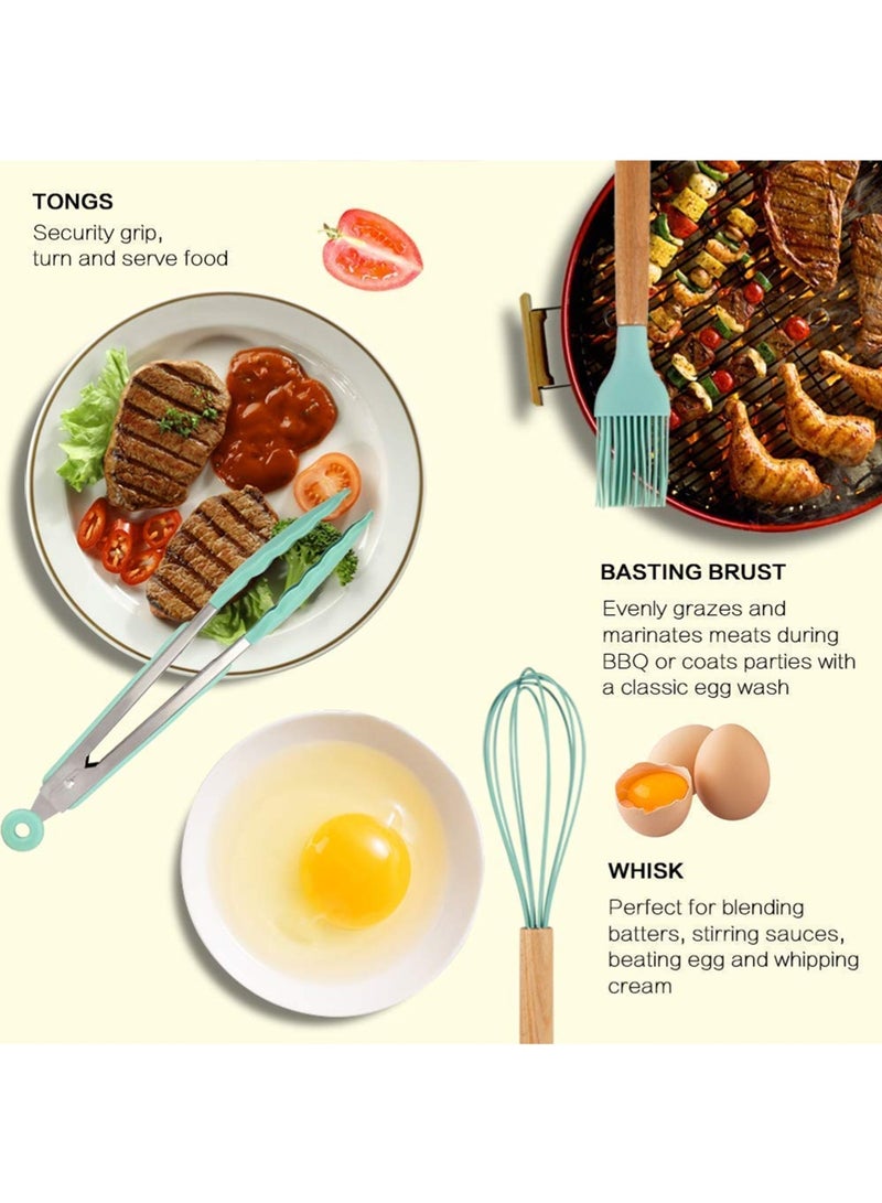 YOONISPRO 12PCS Kitchen Utensil Set Silicone Cooking Utensils Kit Spatula Heat Resistant Wooden Handles Gadgets Tool for Non-Stick Cookware - Image 4