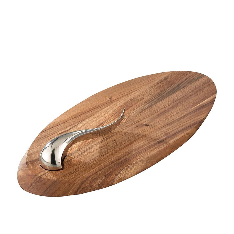 nambe Swoop Cheese Board with Knife  Made of Acacia Wood and Stainless Steel  Large Serving Set  Charcuterie and Butter Board  Serving Platter Hostess Gift in Box  Designed by Aaron Johnson
