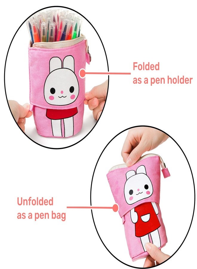 Nagpew 4 Pack Standing Pencil Case, Cute Telescopic Stationary Pouch with Zipper, Kawaii Spacious Pop Up Bag Portable Canvas Makeup Holder for Pens, Cosmetics, Office Supplies - Image 3