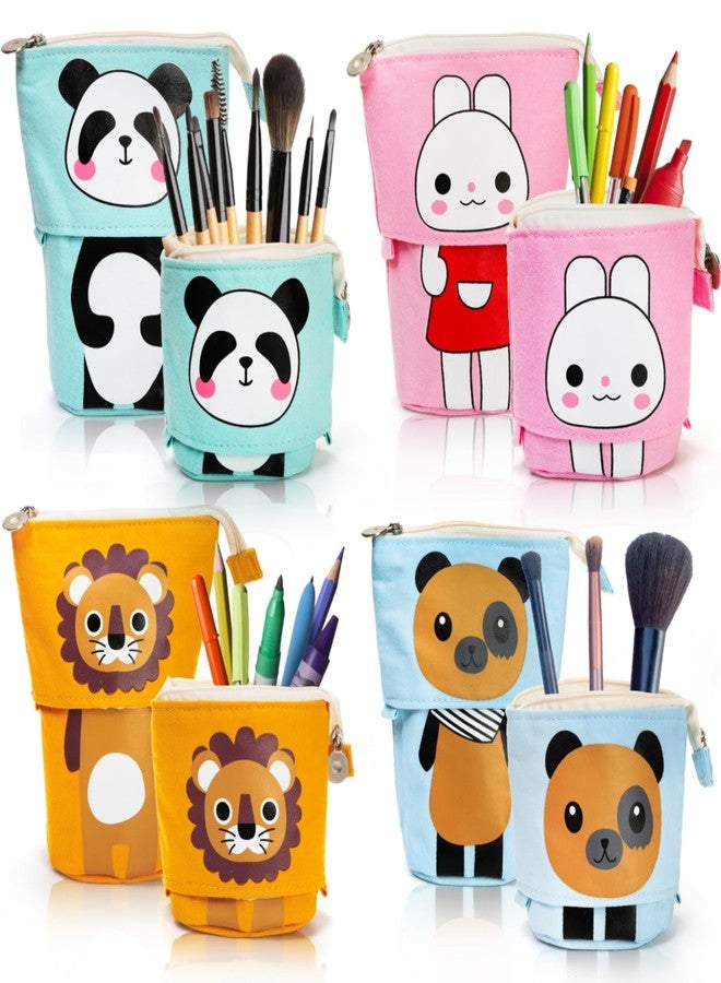Nagpew 4 Pack Standing Pencil Case, Cute Telescopic Stationary Pouch with Zipper, Kawaii Spacious Pop Up Bag Portable Canvas Makeup Holder for Pens, Cosmetics, Office Supplies - Image 1