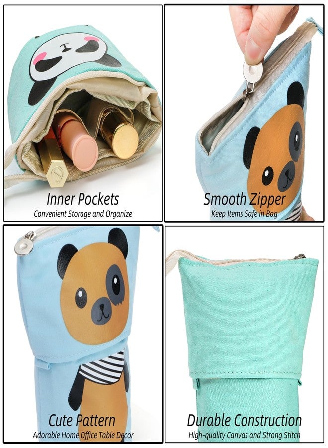 Nagpew 4 Pack Standing Pencil Case, Cute Telescopic Stationary Pouch with Zipper, Kawaii Spacious Pop Up Bag Portable Canvas Makeup Holder for Pens, Cosmetics, Office Supplies - Image 4