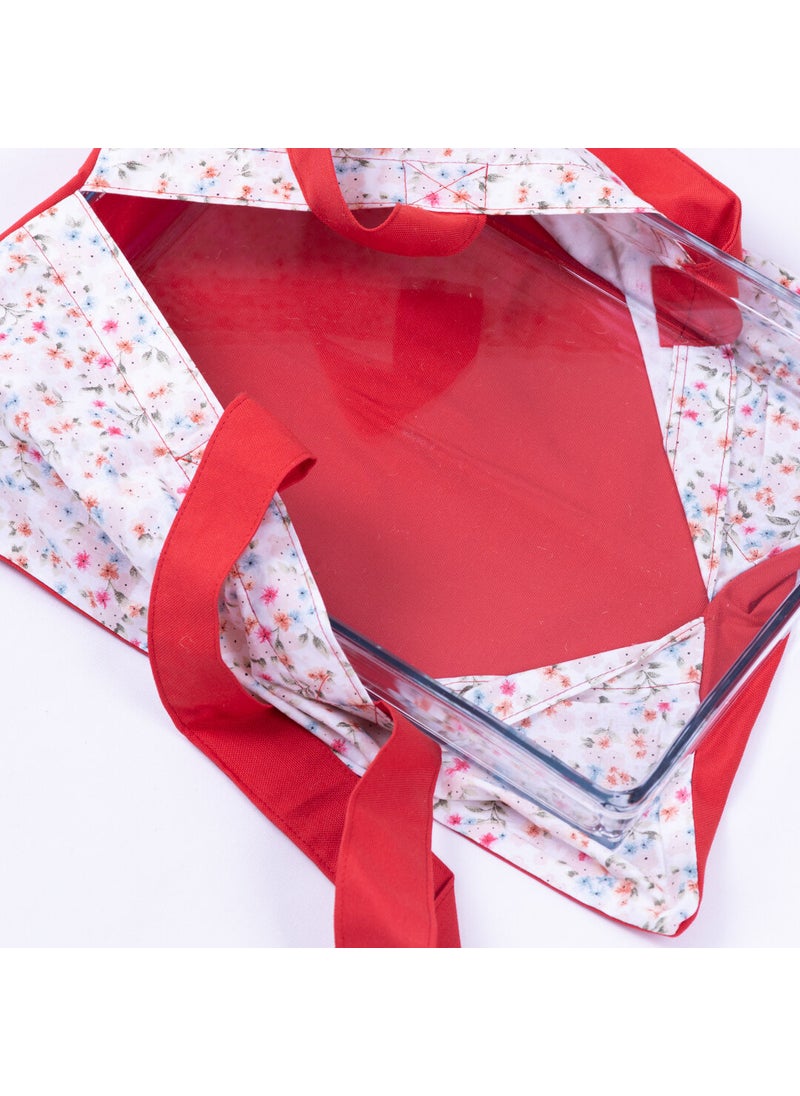 Water and stain repellent duck fabric, red flower patterned pyrex cover 26x37 cm