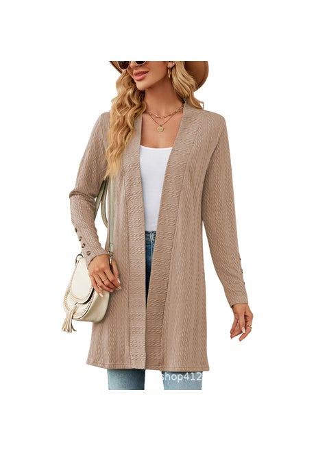 2023 Autumn Winter Solid Button Cardigan Khaki