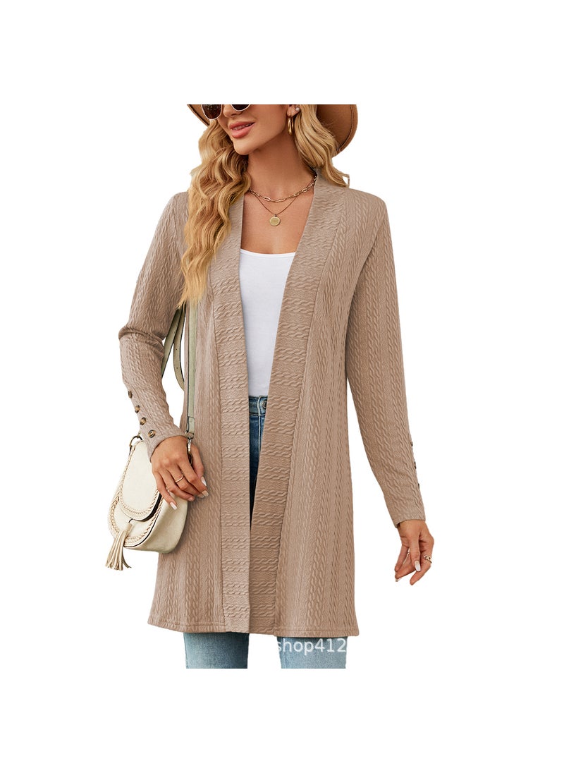 Generic 2023 Autumn Winter Solid Button Cardigan Khaki 
