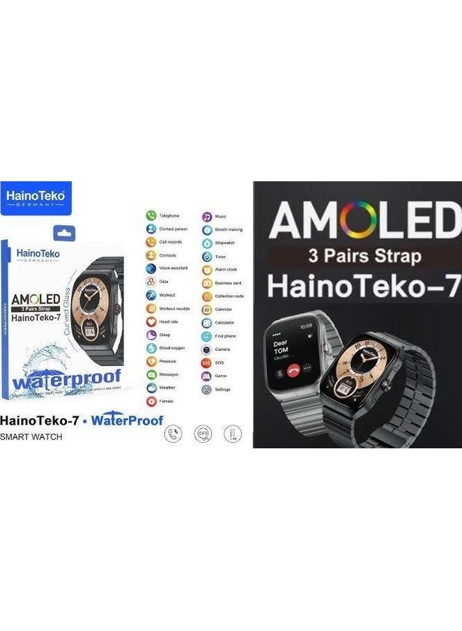 Haino Teko Haino Teko-7 Waterproof Curved AMOLED Diplay Smart Watch With 3 Pair Strap And Wireless Charger (Black) Brand: Haino Teko | - Image 5