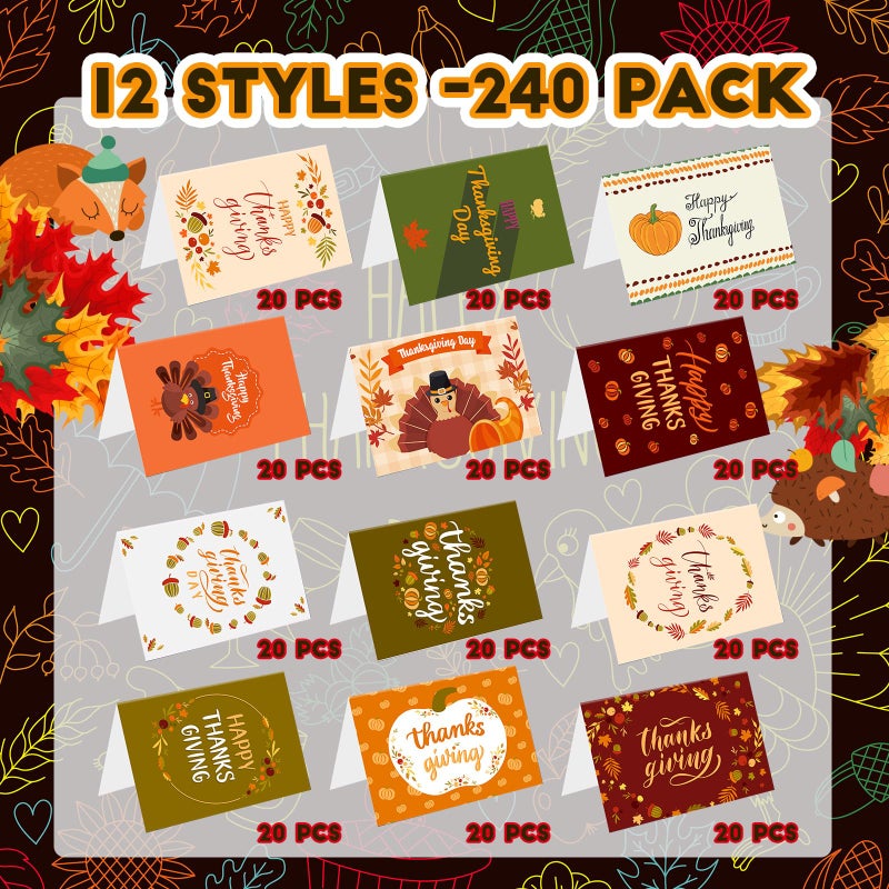 Jetec 240 Pcs Thanksgiving Greeting Cards with Envelopes Bulk Fall Greeting Cards Vintage Turkey Pumpkins Greeting Cards Thank You Cards for Fall Autumn Holiday  Harvest Wedding Dinner - Image 3