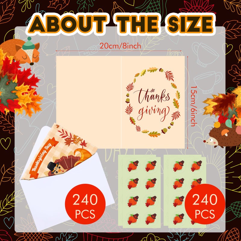 Jetec 240 Pcs Thanksgiving Greeting Cards with Envelopes Bulk Fall Greeting Cards Vintage Turkey Pumpkins Greeting Cards Thank You Cards for Fall Autumn Holiday  Harvest Wedding Dinner - Image 2