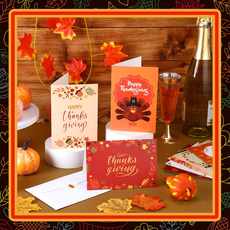 Jetec 240 Pcs Thanksgiving Greeting Cards with Envelopes Bulk Fall Greeting Cards Vintage Turkey Pumpkins Greeting Cards Thank You Cards for Fall Autumn Holiday  Harvest Wedding Dinner - Image 4