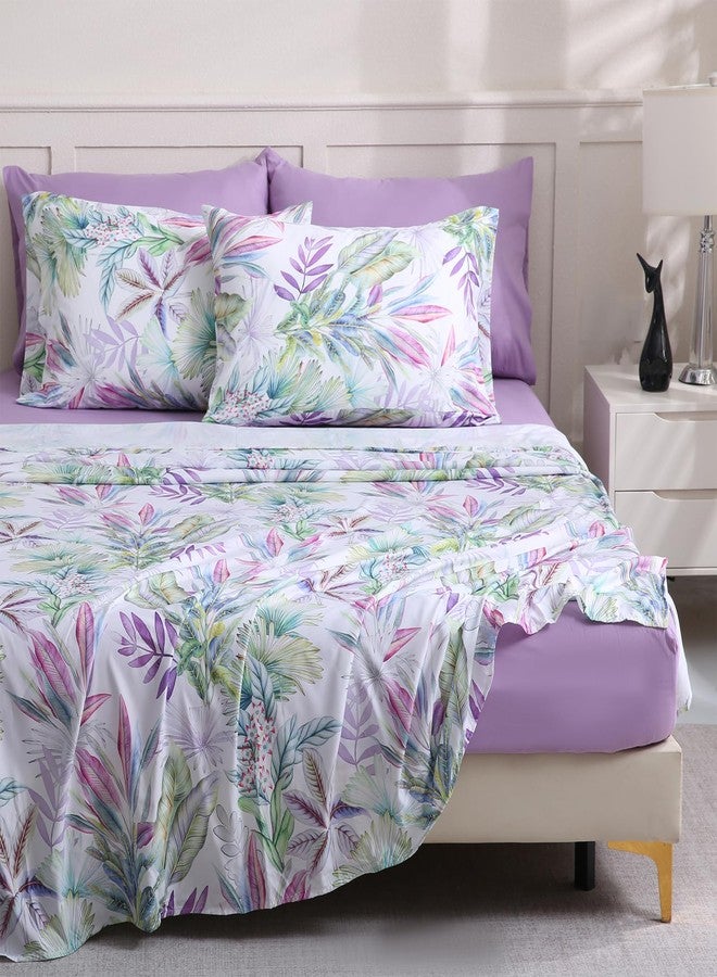 LONAVA Solid and Printed King Size Bed Sheet Set - 6-Piece, Includes Solid Fitted Sheet, Solid Pillowcases, OEKOTEX Certified, 100% Brushed Microfiber, Comfortable and Breathable, G24123-12 - Image 2