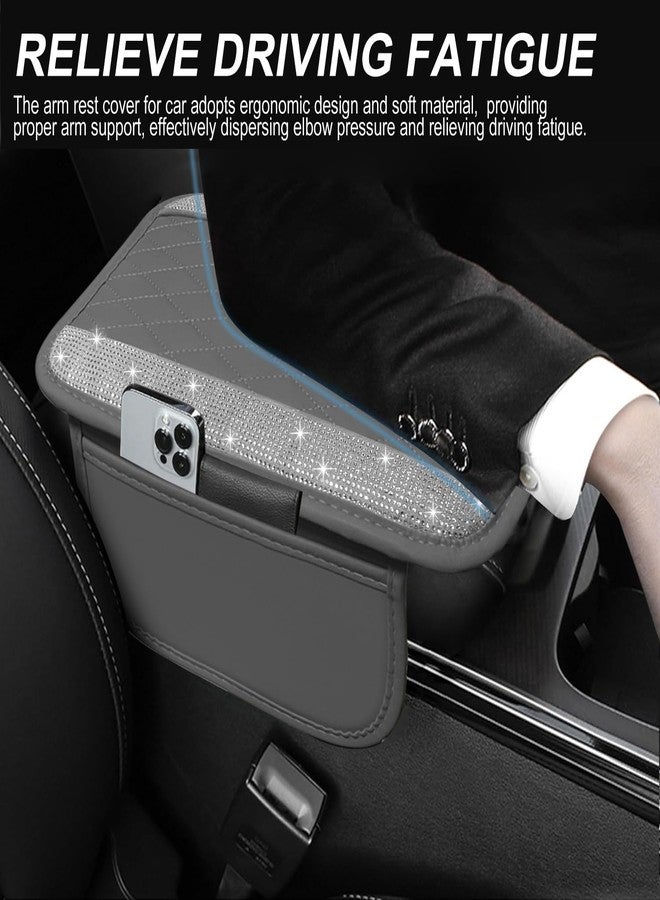 NBTEPEM Bling Gray Car Center Console Cover, Leather Car Arm Rest Cover with 2 Storage Bags, Universal Auto Armrest Protector Storage Box, Bling Accessories Interior for Most Vehicles - Image 4