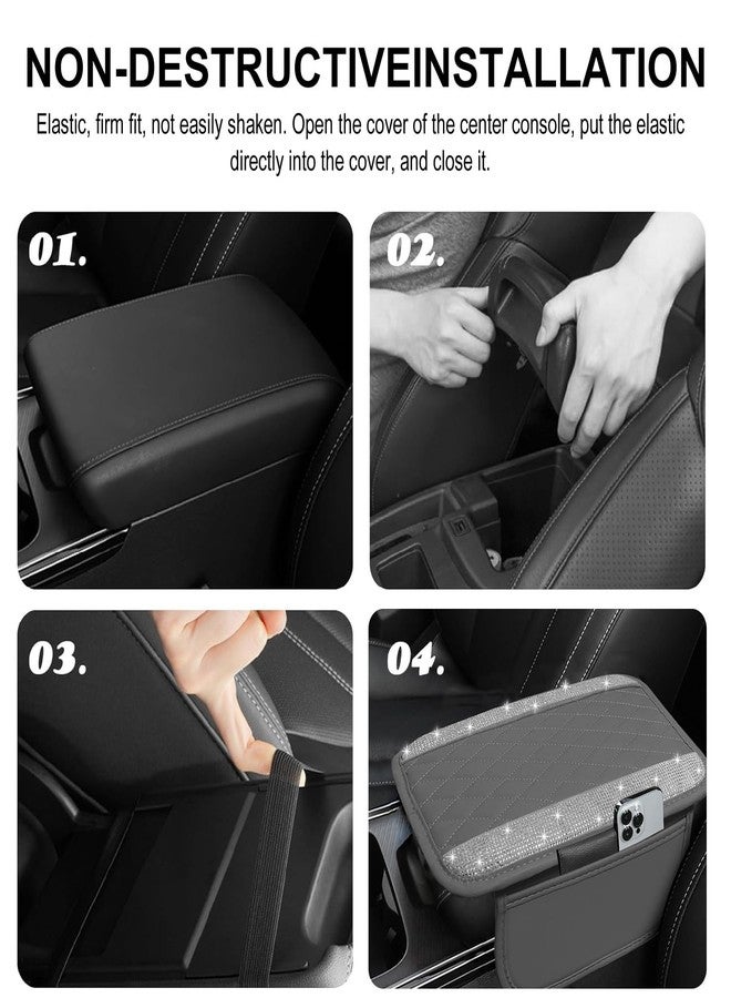 NBTEPEM Bling Gray Car Center Console Cover, Leather Car Arm Rest Cover with 2 Storage Bags, Universal Auto Armrest Protector Storage Box, Bling Accessories Interior for Most Vehicles - Image 5