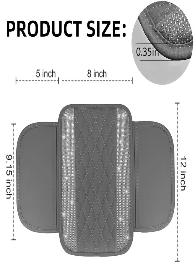 NBTEPEM Bling Gray Car Center Console Cover, Leather Car Arm Rest Cover with 2 Storage Bags, Universal Auto Armrest Protector Storage Box, Bling Accessories Interior for Most Vehicles - Image 2