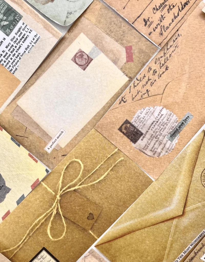 كاغيت جيمي دوكان Vintage Letter and Envelope Patterned 50 Sheets Yellow Notebook Sticker / Bullet Journal / Scrapbook