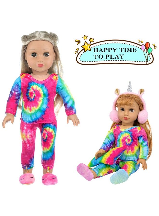 Ecore Fun 18 Inch Girl Doll Clothes And Accessories Setcolorful Tiedyed Sleeping Bag Pajamas Eye Masks Earmuffs Pillow Fits 18 Inch Doll - Image 5
