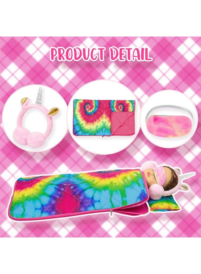 Ecore Fun 18 Inch Girl Doll Clothes And Accessories Setcolorful Tiedyed Sleeping Bag Pajamas Eye Masks Earmuffs Pillow Fits 18 Inch Doll - Image 4