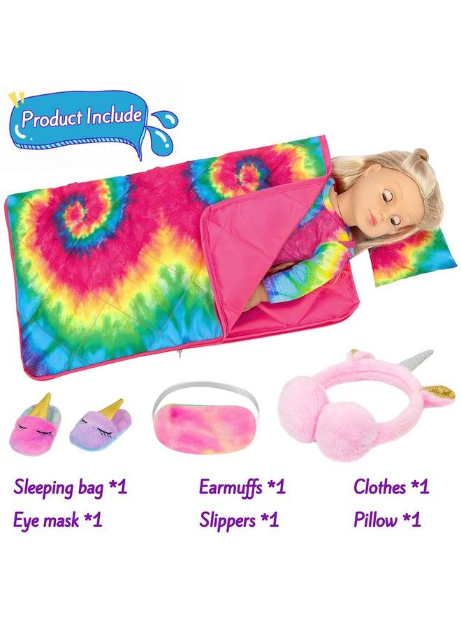 Ecore Fun 18 Inch Girl Doll Clothes And Accessories Setcolorful Tiedyed Sleeping Bag Pajamas Eye Masks Earmuffs Pillow Fits 18 Inch Doll - Image 3