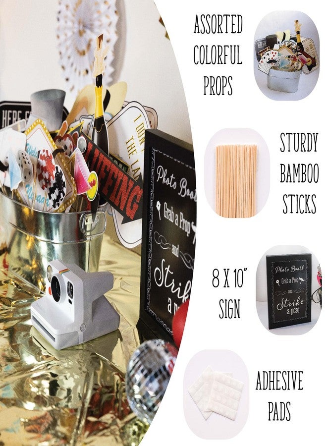 Outside The Booth Casino Photo Booth Props - 41-pc Selfie Props with 8 x 10-Inch Sign, 60 Adhesive Pads, 45 Sticks - Las Vegas Party Decorations - Casino Theme Props - Game Night Photo Booth Props - Image 2