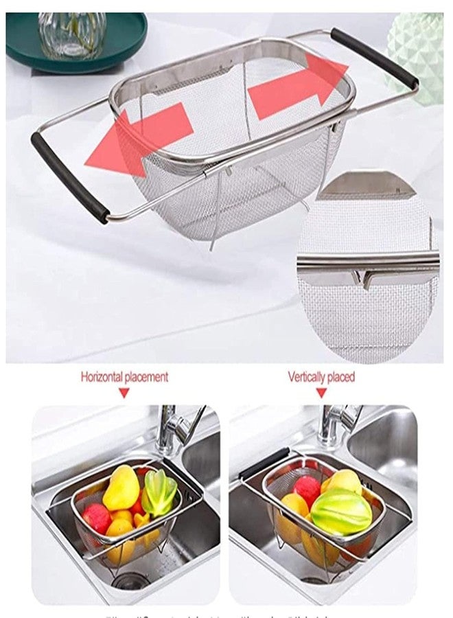 DARDRIS Large Over The Sink Colander, Fine Mesh Oval Colander Strainer Basket & Expandable Rubber Grip Handles - Strain, Drain, Rinse Fruits, Vegetables Multipurpose - Image 4