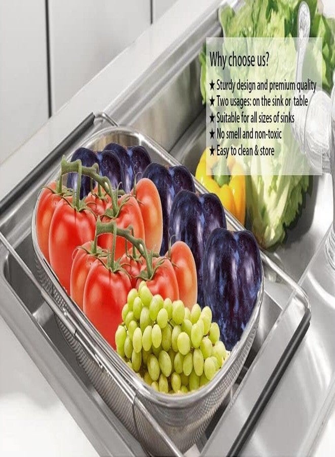 DARDRIS Large Over The Sink Colander, Fine Mesh Oval Colander Strainer Basket & Expandable Rubber Grip Handles - Strain, Drain, Rinse Fruits, Vegetables Multipurpose - Image 5