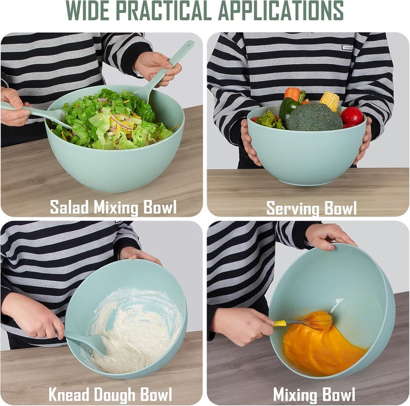 ECOHAGOU 113 Extra Large Salad Bowl with Wooden Lid  Servers 208Oz Oversized Bamboo Fiber Salad Serving Set with Utensils for HomeKitchen Big Lightweight Bowl for Mixing SaladFruitPasta  Turquoise - Image 5