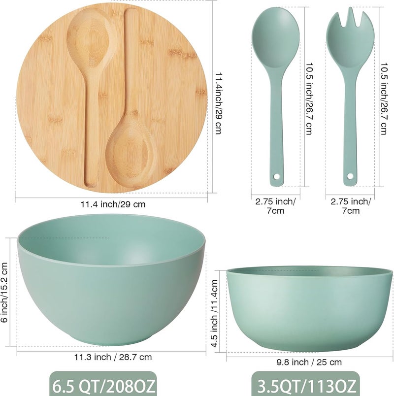 ECOHAGOU 113 Extra Large Salad Bowl with Wooden Lid  Servers 208Oz Oversized Bamboo Fiber Salad Serving Set with Utensils for HomeKitchen Big Lightweight Bowl for Mixing SaladFruitPasta  Turquoise - Image 3