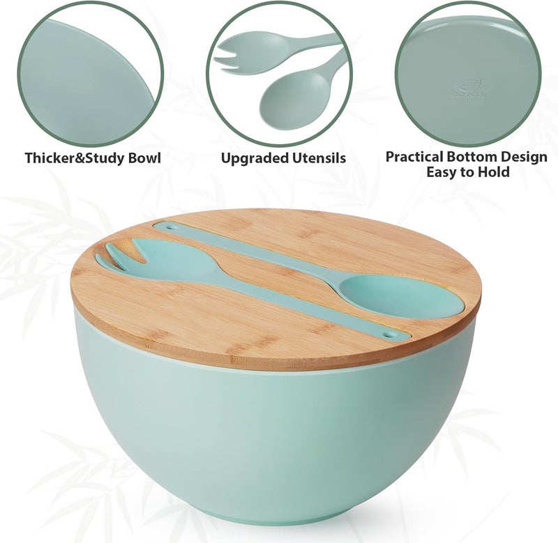 ECOHAGOU 113 Extra Large Salad Bowl with Wooden Lid  Servers 208Oz Oversized Bamboo Fiber Salad Serving Set with Utensils for HomeKitchen Big Lightweight Bowl for Mixing SaladFruitPasta  Turquoise - Image 2