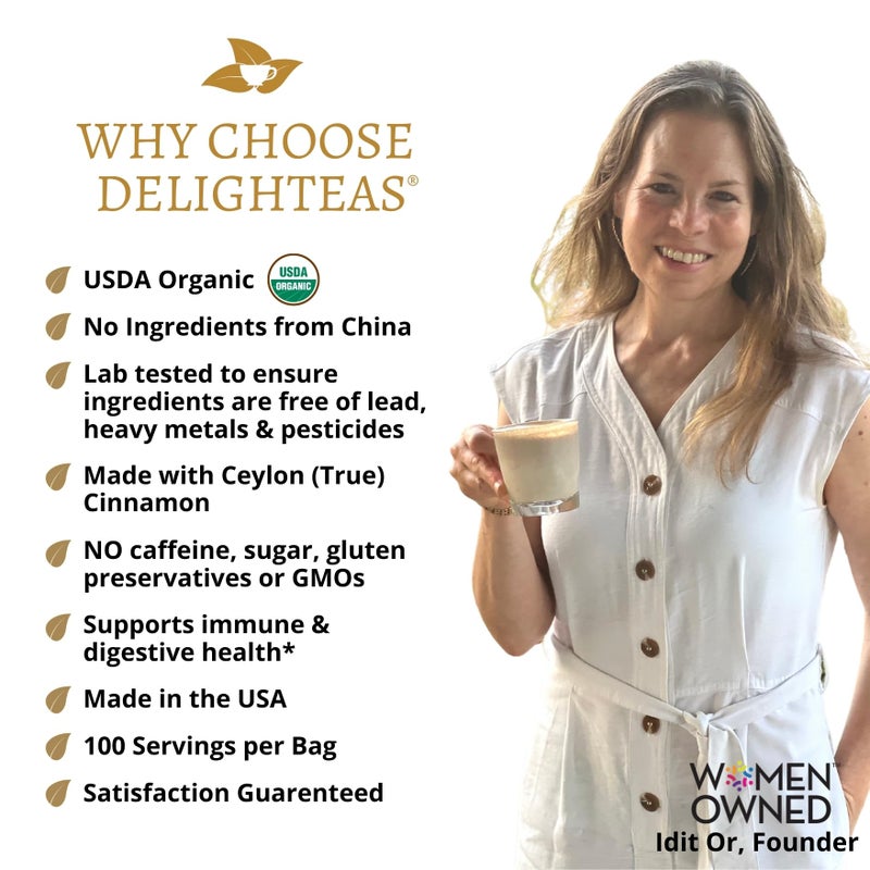 DelighTeas Organic Masala Chai Powder | Caffeine free, Unsweetened, Vegan, Keto | Ayurvedic Digestive Support blend for Chai Spice Tea | 100 Servings, 4oz - Image 2