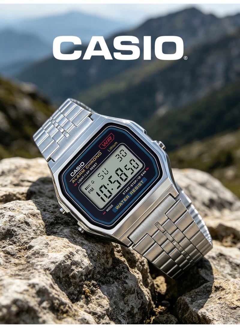 Casio Vintage Unisex Digital Watch, Classic Square Dial, Stainless Steel Bracelet, LED Light, Stopwatch, 3ATM Water Resistant A159W-N1 - Image 4