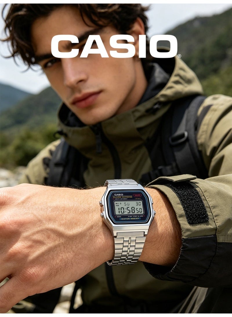 Casio Vintage Unisex Digital Watch, Classic Square Dial, Stainless Steel Bracelet, LED Light, Stopwatch, 3ATM Water Resistant A159W-N1 - Image 3