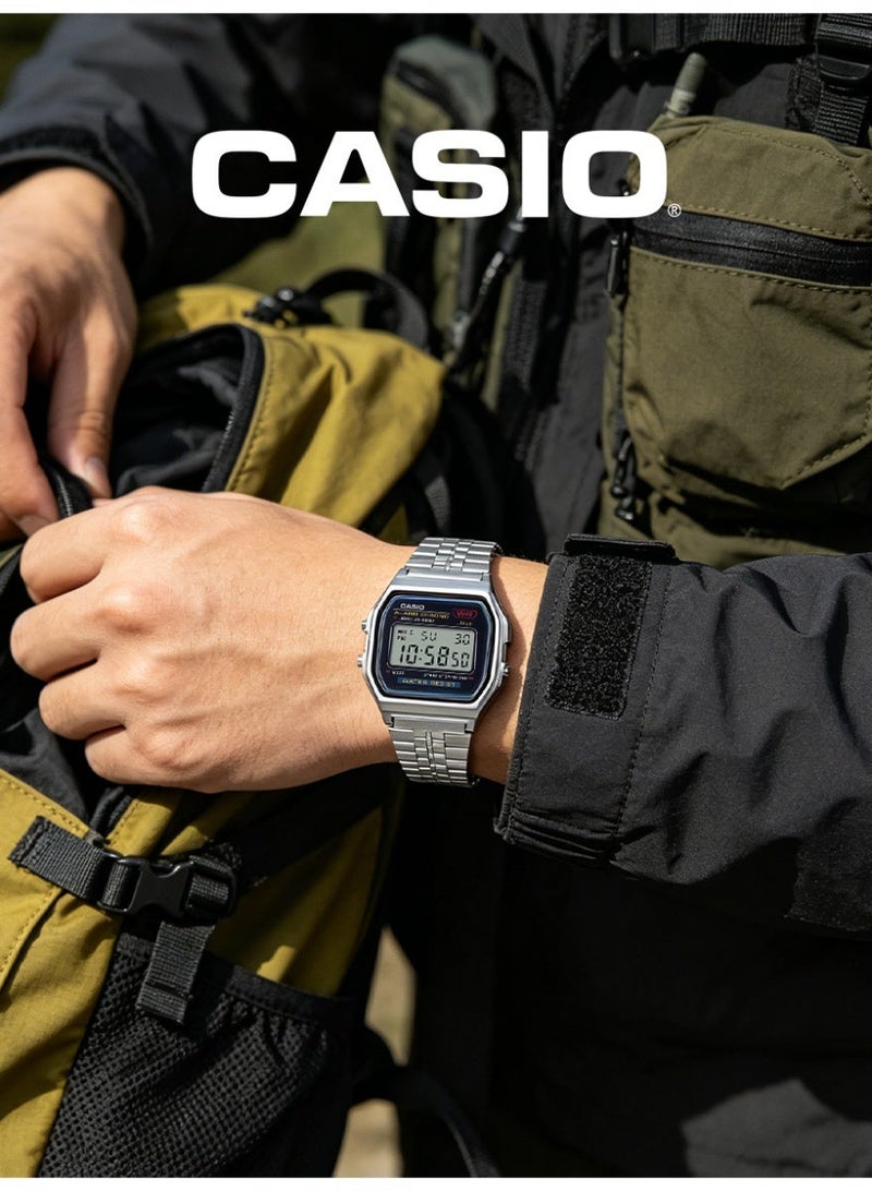 Casio Vintage Unisex Digital Watch, Classic Square Dial, Stainless Steel Bracelet, LED Light, Stopwatch, 3ATM Water Resistant A159W-N1 - Image 2
