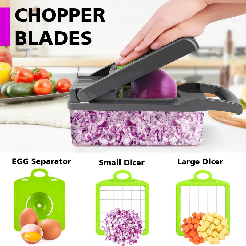 MAIPOR Vegetable/Pro Onion Chopper, Multifunctional 13 in 1 Food Chopper, Kitchen Vegetable Slicer Dicer Cutter With 8 Blades,Veggie, Carrot and Garlic Chopper With Container (Gray) - Image 3