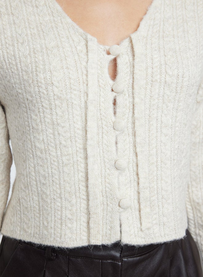 trendyol Stone Button Detailed Crop Soft Textured Lacing Detailed Knitwear Cardigan - Image 4