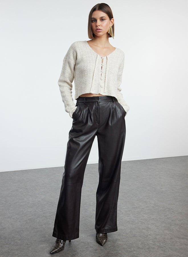 trendyol Stone Button Detailed Crop Soft Textured Lacing Detailed Knitwear Cardigan - Image 2