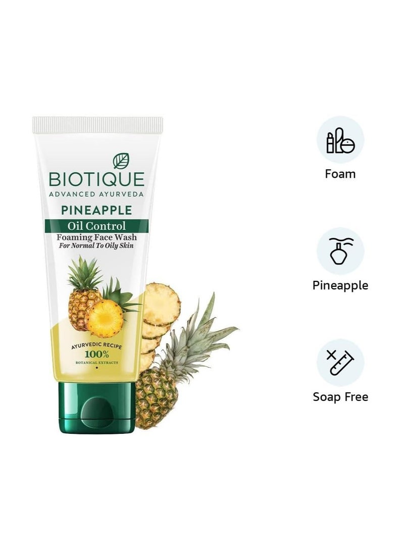 Biotique pineapple face wash oil control foaming cleanser hydrates removes excess oil evens skin tone botanical extracts all skin types 150ml - Image 2